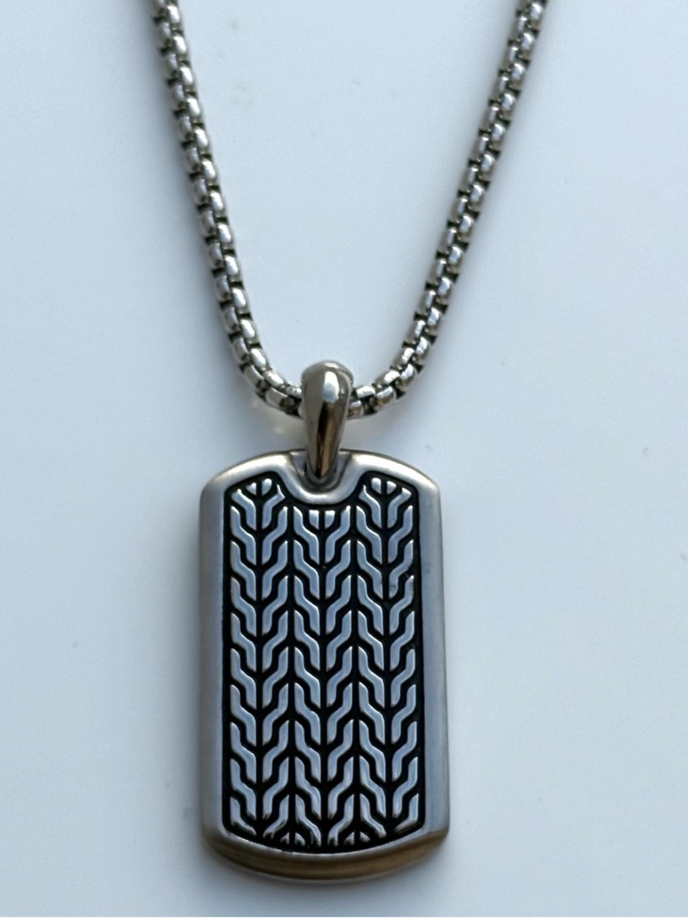 Men's Stainless Steel Black Patterned Dog Tag Pendant Necklace